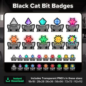 Badges zwarte kat | Twitch Bits-badges | Bitten | Schattige zwarte kat | Black Cat-emoties | Zwarte kat-emoji's