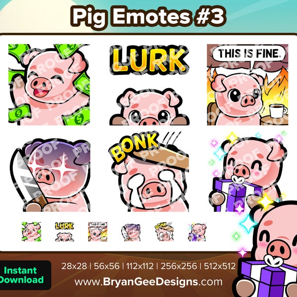 Pig Twitch Emotes Dono Lurk C'est un cadeau de couteau maléfique à succès pour le streaming Youtube Discord TikTok P2U Emotes préfabriquées