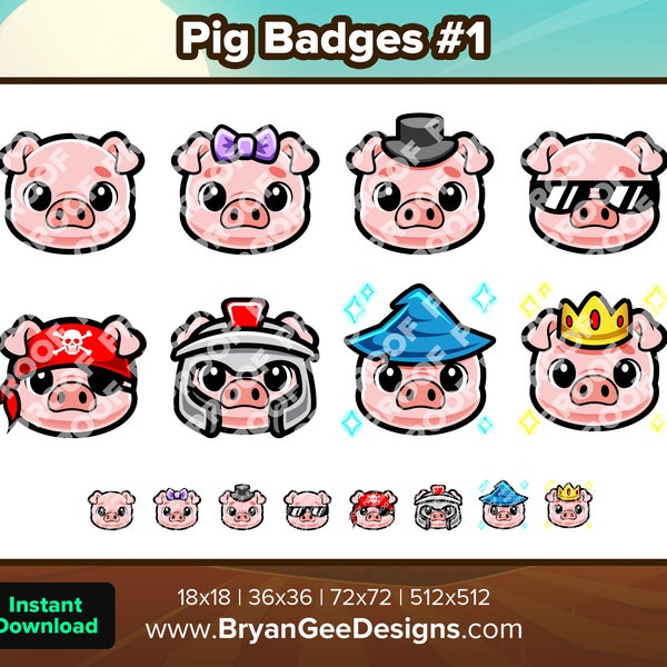 Badges Twitch Cochon Badges Bit Points de chaîne Badges Discord Badges Youtube Badges d'abonné Badges Facebook Badges TikTok