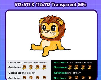Emote animata del leone seduto/rilassato per Twitch, Discord e YouTube / Emote GIF del leone rilassato / Emote seduto comodo / Emote per la chat dello streamer