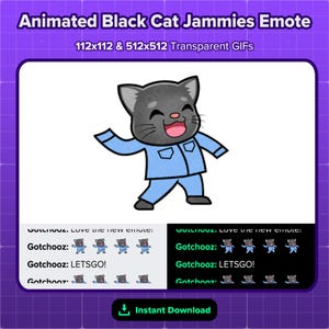 Animated Black Cat Jammies Dancing Emote for Twitch, Animated Emote, Black Cat Emote, Cute Emote, Dancing Emote, Fun Emote