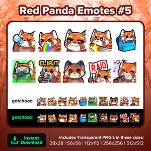 Red Panda Twitch Emotes Drinking Water Puke Smug Smack Carried Toxic Clip It Stare Raid Sing for Streaming Youtube Discord TikTok Kick P2U