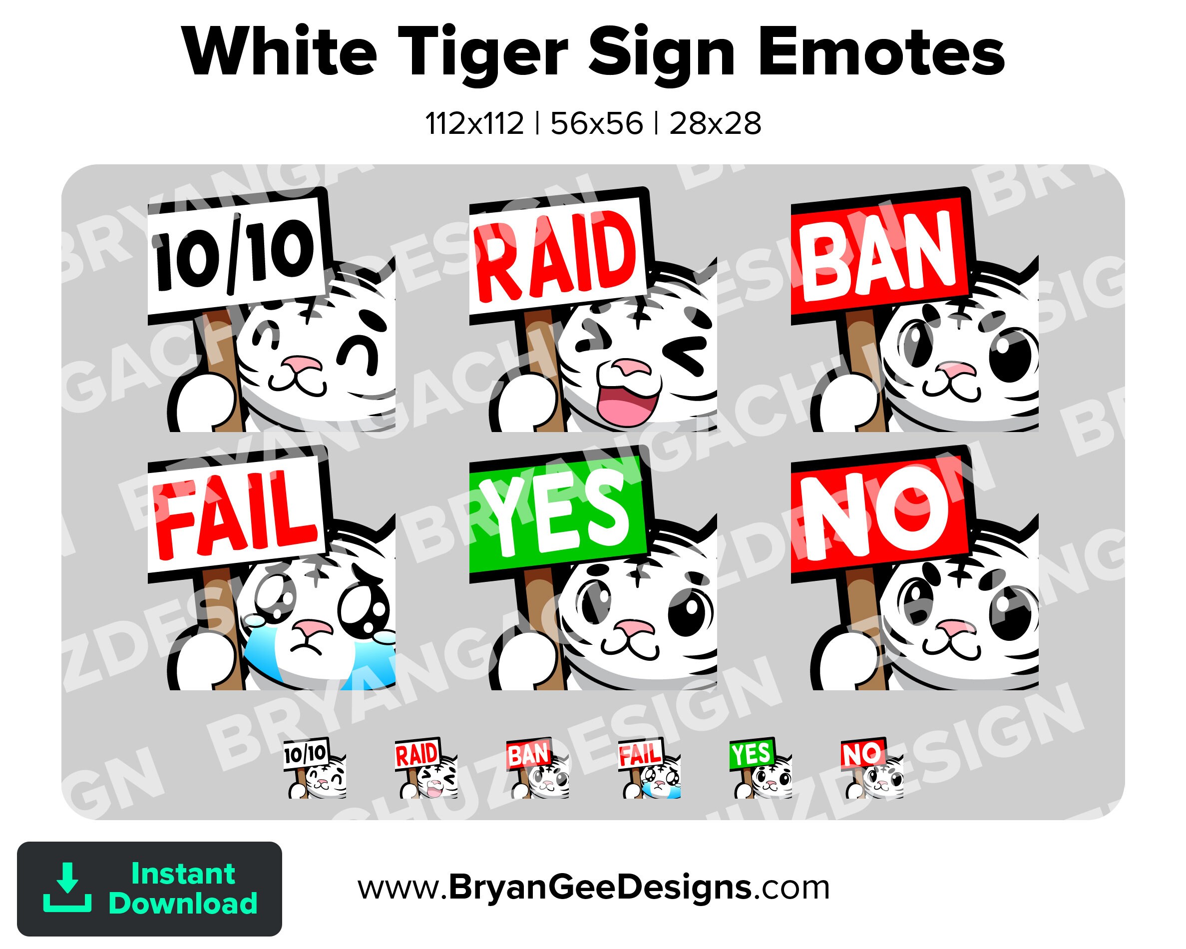 Cute Chibi Kawaii White Tiger 10/10, Raid, Ban, Fail, Yes and No Sign  Emotes for Twitch, Discord or Youtube - Etsy Hong Kong