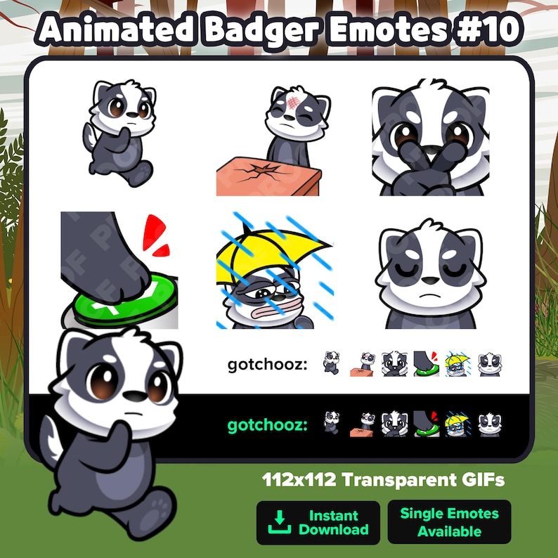 Nopers Animated Badger Emotes Pack #10 | Run, Head Slam, I See You, Mod Button ...
