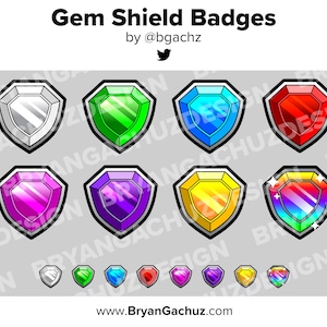Gem Shield Twitch Badges Bit Badges Channel Points Discord Badges Youtube Badges Subscriber Badges Facebook Badges Tiktok Badges
