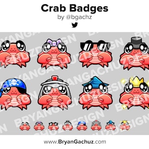 Odznaki Crab Twitch Odznaki Bit Punkty kanału Odznaki Discord Odznaki Youtube Odznaki subskrybentów Odznaki Facebook Odznaki TikTok