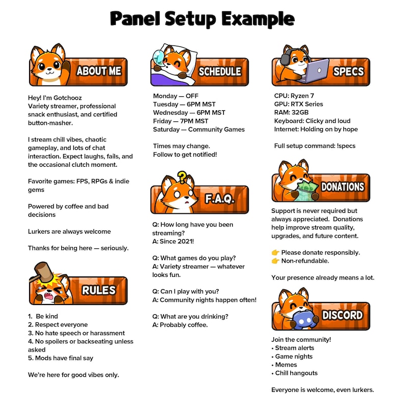 Fox Panel Fox Twitch Panels for Streaming, Youtube Panels, Kick Panels, Rumble ...