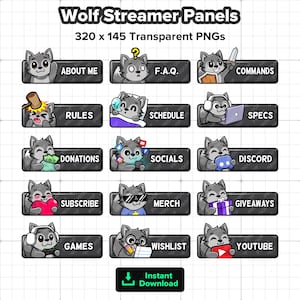 Wolf Twitch Panels for Streaming, Youtube Panels, Kick Panels, Rumble Panels, Streamer Panels, Streamer Graphics, Twitch Graphics