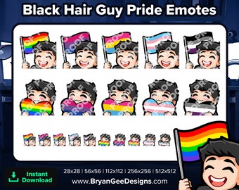 Black Hair Guy PRIDE Twitch Emotes, Youtube Emotes, Discord Emotes, Kick Emotes, TikTok Emotes, Rumble Emotes for Streaming | Emojis