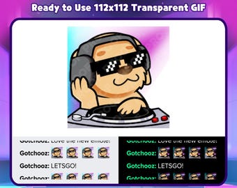 Emote animata del cane dorato da DJ per Twitch, Discord, Kick e Rumble per lo streaming.