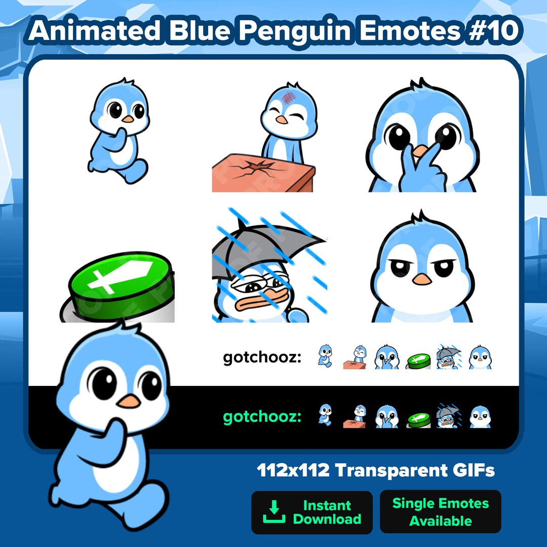 Nopers Animated Blue Penguin Emotes Pack #10 | Run, Head Slam, I See You, Mod ...