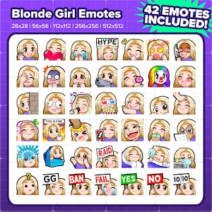Paquete MEGA de emoticones de Twitch para chica de cabello rubio para transmisión, emoticones de YouTube, emoticones de Discord, emoticones de patadas, emoticones de TikTok, emoticones de Rumble, emojis