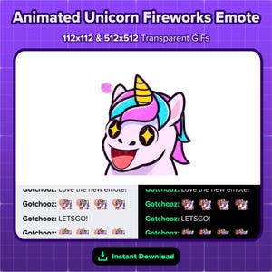 Animerad enhörningsfyrverkeri-emote för Twitch Discord Kick för streaming | Helgdag | 4 juli | Nyår | Söt stream-GIF