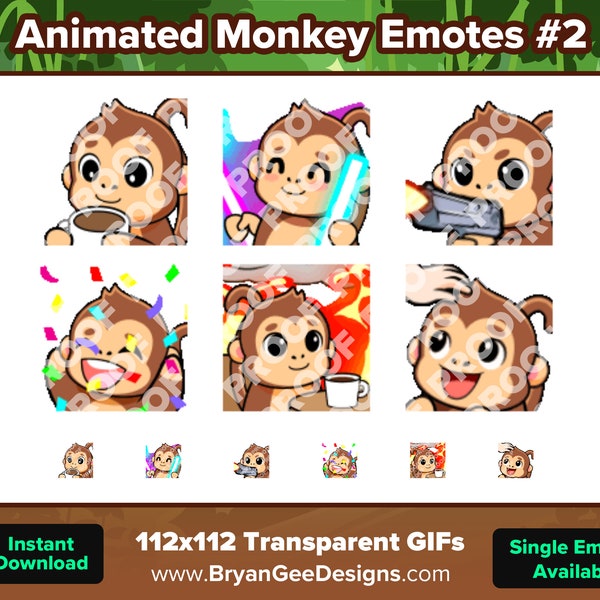 Animated Monkey Emotes Sip Rave Dance Gun Hype Party This is Fine Head Pat for Twitch Youtube Discord for Streaming, Animated Twitch Emotes
