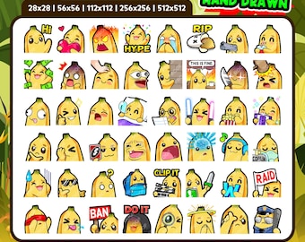 Pacchetto di 48 emoticon a forma di banana per Twitch, Discord e YouTube / Simpatiche emoticon a forma di banana per streamer / Download digitale / Banana kawaii