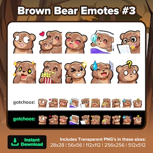 Orso bruno Emoticon Twitch Derp Abbraccio Gasm Appunti sul sonno Studio Wow Popcorn Occhiolino Nervoso Confuso per lo streaming Youtube Discord TikTok Kick P2U