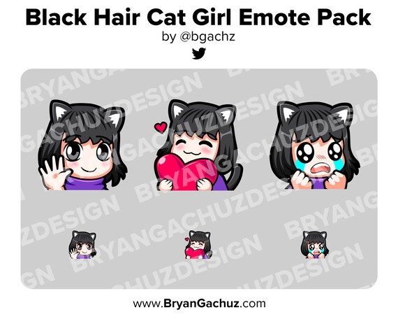 Schwarze Haare Katze Madchen Welle Liebe Und Traurige Emote Etsy