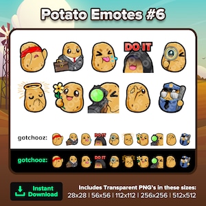 Potato TTwitch Emotes Blind Business Tongue Do It SUS Pray Flower Sniper L Cop for Streaming Youtube Discord TikTok Kick Rumble P2U Emotes