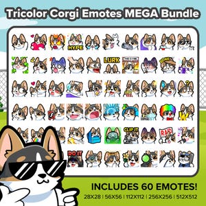 Tricolor Corgi Twitch Emotes MEGA Bundle for Streaming, Youtube Emotes, Discord Emotes, Kick Emotes, TikTok Emotes, Rumble Emotes, Emojis