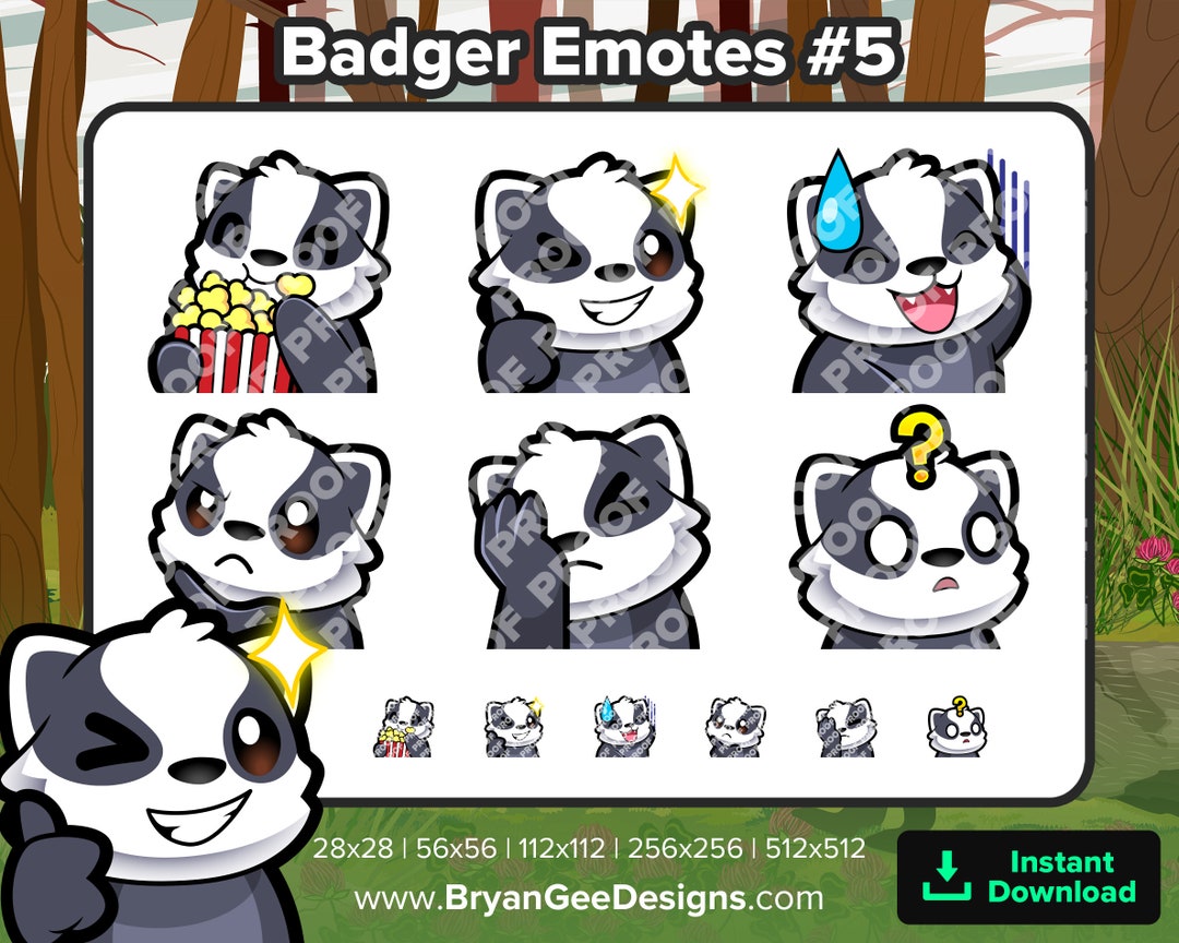 Badger Twitch Emotes Popcorn Wink Nervous Think Facepalm Confused for