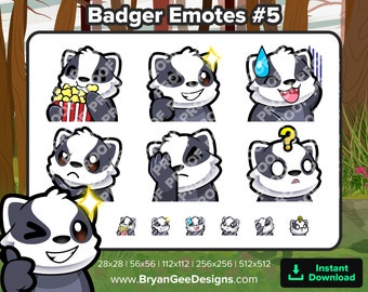 Badger Twitch Emotes Popcorn Wink Nervous Think Facepalm Confused for Streaming Youtube Discord TikTok P2U Premade Emotes