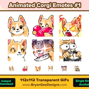 Animated Corgi Twitch Emotes Wave Love Heart Rage Angry Jam Music Knife Steer for Streaming Youtube Emotes Discord Stickers