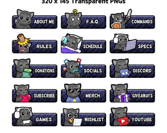 Pannelli Black Cat per Twitch per lo streaming, pannelli YouTube, pannelli Kick, pannelli Rumble, pannelli per streamer, grafica per streamer, grafica per Twitch