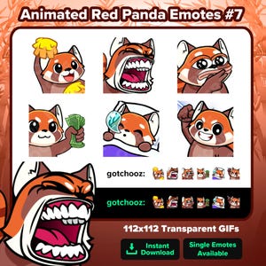 Animated Red Panda Twitch Emotes Cheer, LETSGO, Peace Out, Take My Money, Sleep, Punch for Streaming on Youtube Discord Tiktok Kick Emojis