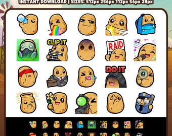 Paquete de emoticones de patata para Twitch n.° 3 (20) Lindos emoticones de patata para streaming, Twitch, YouTube, Discord, Kick Rumble y P2U prefabricados