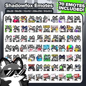 Shadowfox / Black Fox Twitch Emotes MEGA Bundle for Streaming, Youtube Emotes, Discord Emotes, Kick Emotes, TikTok Emotes, Rumble Emotes