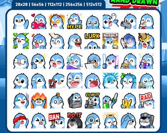 Blue Penguin Emotes 48 Pack for Twitch, Discord & YouTube | Cute Blue Penguin Streamer Emotes | Digital Download | Kawaii Blue Penguin