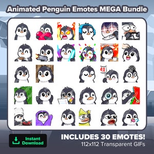 MEGA Bundle animé d'émoticônes Twitch Pingouin pour streaming, émoticônes Youtube, émoticônes Discord, émoticônes Kick, émoticônes TikTok, émoticônes Rumble