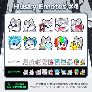 Husky Dog Twitch Emotes Facepalm Thinking Reverse Card KEKW Gasp Big Brain Music Copium Clown W for Streaming Youtube Discord TikTok Kick