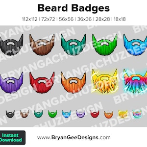 Beard Twitch Badges Bit Badges Channel Points Discord Badges Youtube Badges Subscriber Badges Facebook Badges Tiktok Badges