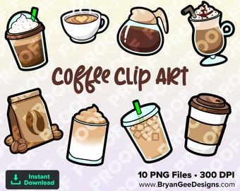 Coffee Clipart  Instant PNG Download Coffee Cups Coffee Mugs Latte Espresso Mocha Frappuccino Printable PNG Commercial Use