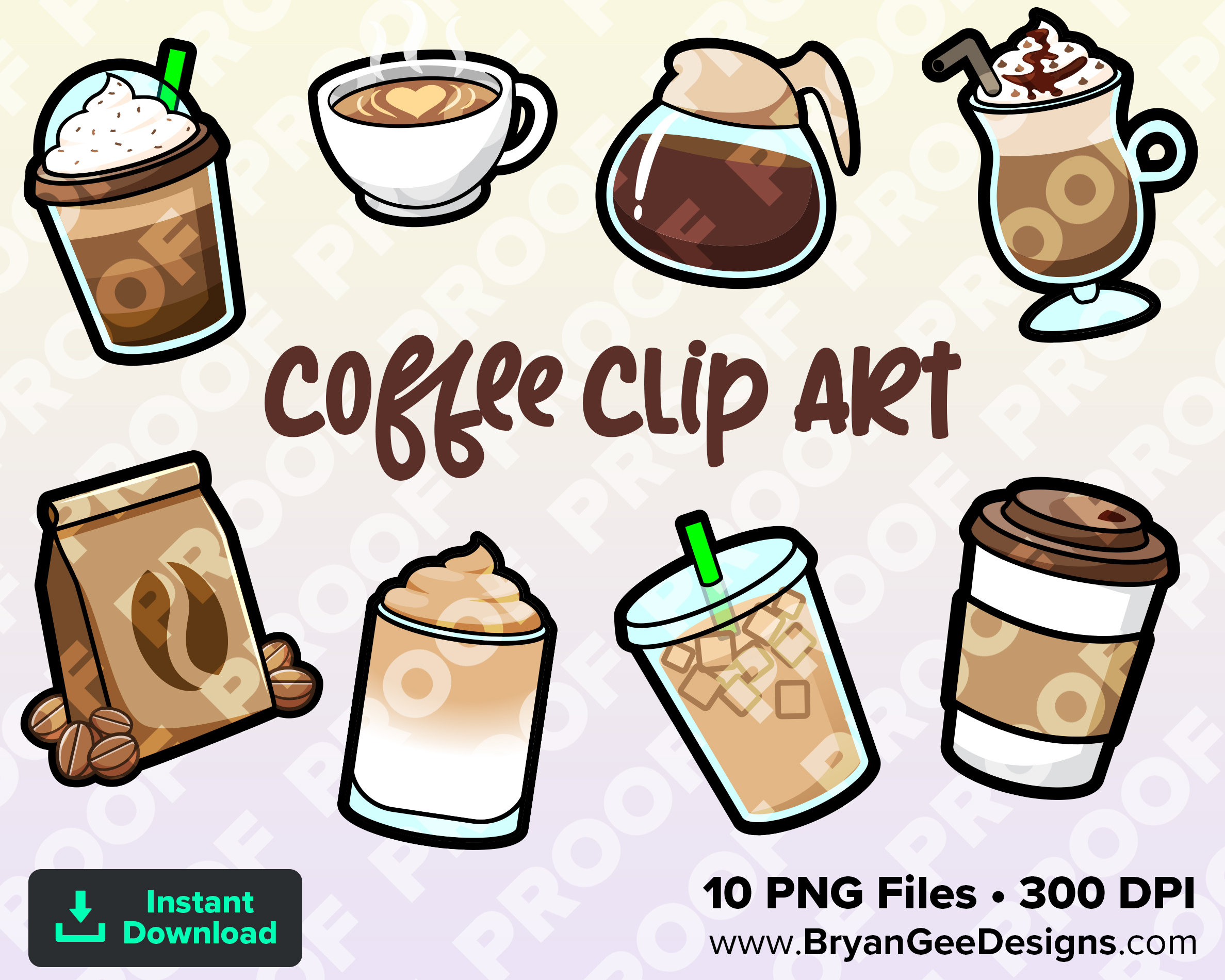 Coffee Clipart Instant PNG Download Coffee Cups Coffee Mugs Latte Espresso  Mocha Frappuccino Printable PNG Commercial Use, image size:2375x1900