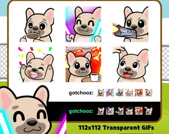 Animated Brown Frenchie Emotes Pack #2 | Sip, Rave, Shoot, Hype, Head, Pat, This Is Fine | Twitch Discord YouTube VTuber GIF Emotes