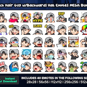 Backwards Hat Guy Twitch Emotes MEGA Bundle for Streaming Youtube Emotes Discord Emotes Kick Emotes TikTok Emotes Rumble Emotes - Black Hair