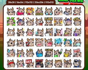 Pacchetto di 48 emoticon di capra per Twitch, Discord e YouTube / Simpatiche emoticon di capra per streamer / Download digitale / Capra Kawaii