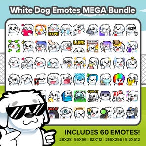 White Dog Twitch Emotes MEGA Bundle for Streaming Youtube Emotes Discord Emotes P2U Premade Emotes, White Golden Retriever