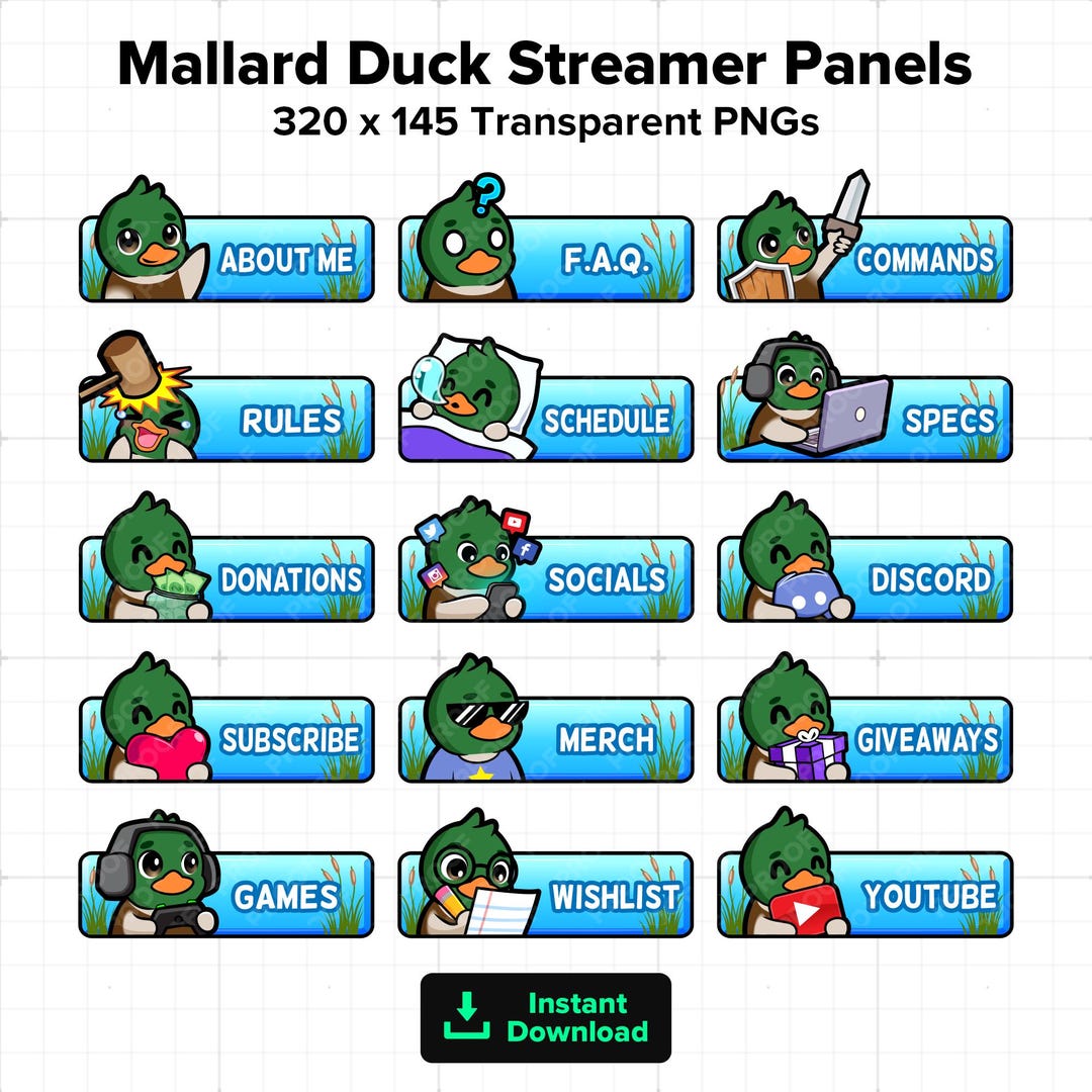 Mallard Duck Twitch Panels for Streaming, Youtube Panels, Kick Panels ...