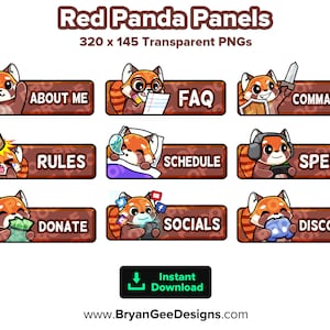 Paneles Red Panda Twitch para streaming, paneles de Youtube, paneles de patada, paneles Rumble, paneles Streamer, gráficos Streamer, gráficos Twitch