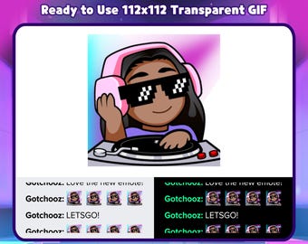 Animated Dark Skin Girl DJ Emote for Twitch, Discord, Kick, Rumble for Streaming