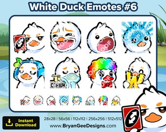 White Duck Twitch Emotes Uno Reverse KEKW Gasp Big Brain Music Copium Clown W Win for Streaming Youtube Discord TikTok P2U Premade Emotes