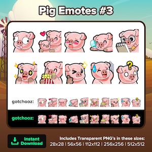 Emoticones de Twitch de cerdo Derp Abrazo Gasm Notas de sueño Estudio Wow Palomitas de maíz Guiño Nervioso Confundido para transmisión Youtube Discord TikTok Kick P2U