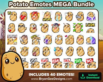 Potato Twitch Emotes MEGA Bundle for Streaming, Youtube Emotes, Discord Emotes, Kick Emotes, TikTok Emotes, Rumble Emotes, Emojis