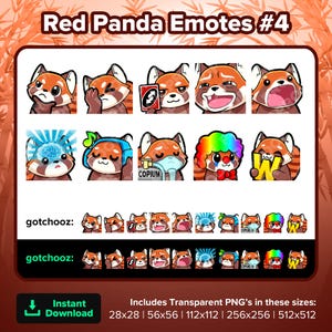 Emoticones de Twitch de Panda Rojo Facepalm Pensando Uno Reverse KEKW Gasp Big Brain Música Copium Clown W para transmisión en Youtube Discord TikTok Kick