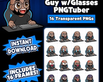 Dark Skin Bald Guy with Glasses PNGtuber Model | Reactive Bald Guy PNGTuber | Bald Guy Avatar | PNG Vtuber for Twitch YouTube Kick Tiktok