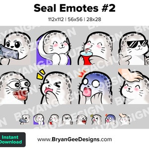 Seal Sea Lion Twitch Emotes for Streaming Gun Cozy SIP Cool POG LUL Scared Head Pat Youtube Emotes Discord Emotes TikTok Emotes