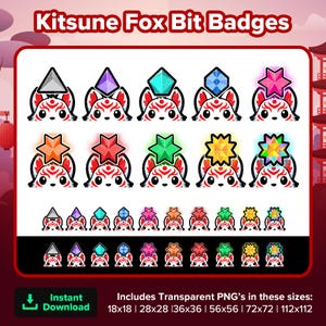 Kitsune Fox Bit Badges | Twitch Bits Badges | Bits | Cute Kitsune Foxes | Japanese Fox Bits | Kitsune Fox Emotes